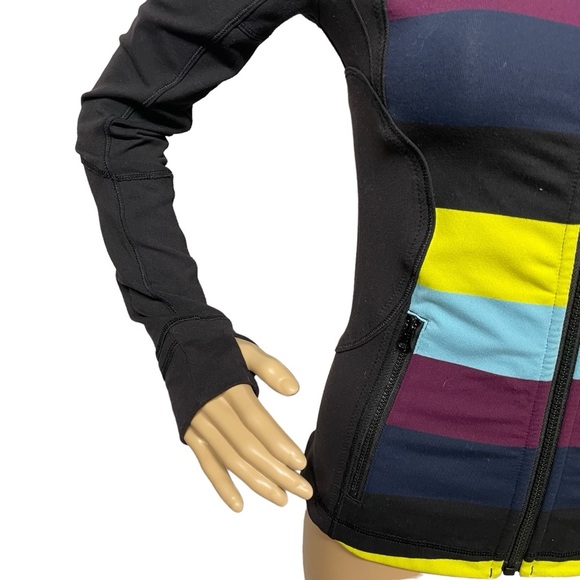 Lululemon Forme Jacket Cuffins Pow Stripe Split Pea Black Size 4 in EUC - Picture 2 of 11